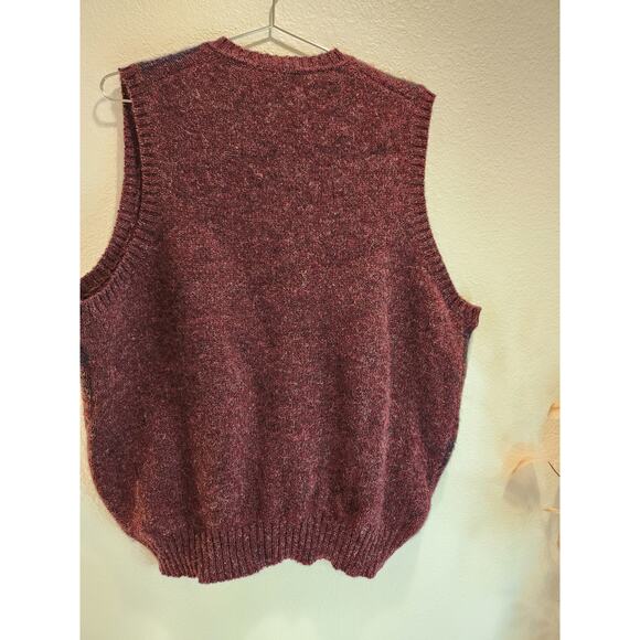 Billy Kelly Shetland Wool Vest‎ Mens L Burgundy Striped Made in Ireland Vintage - Picture 2 of 6